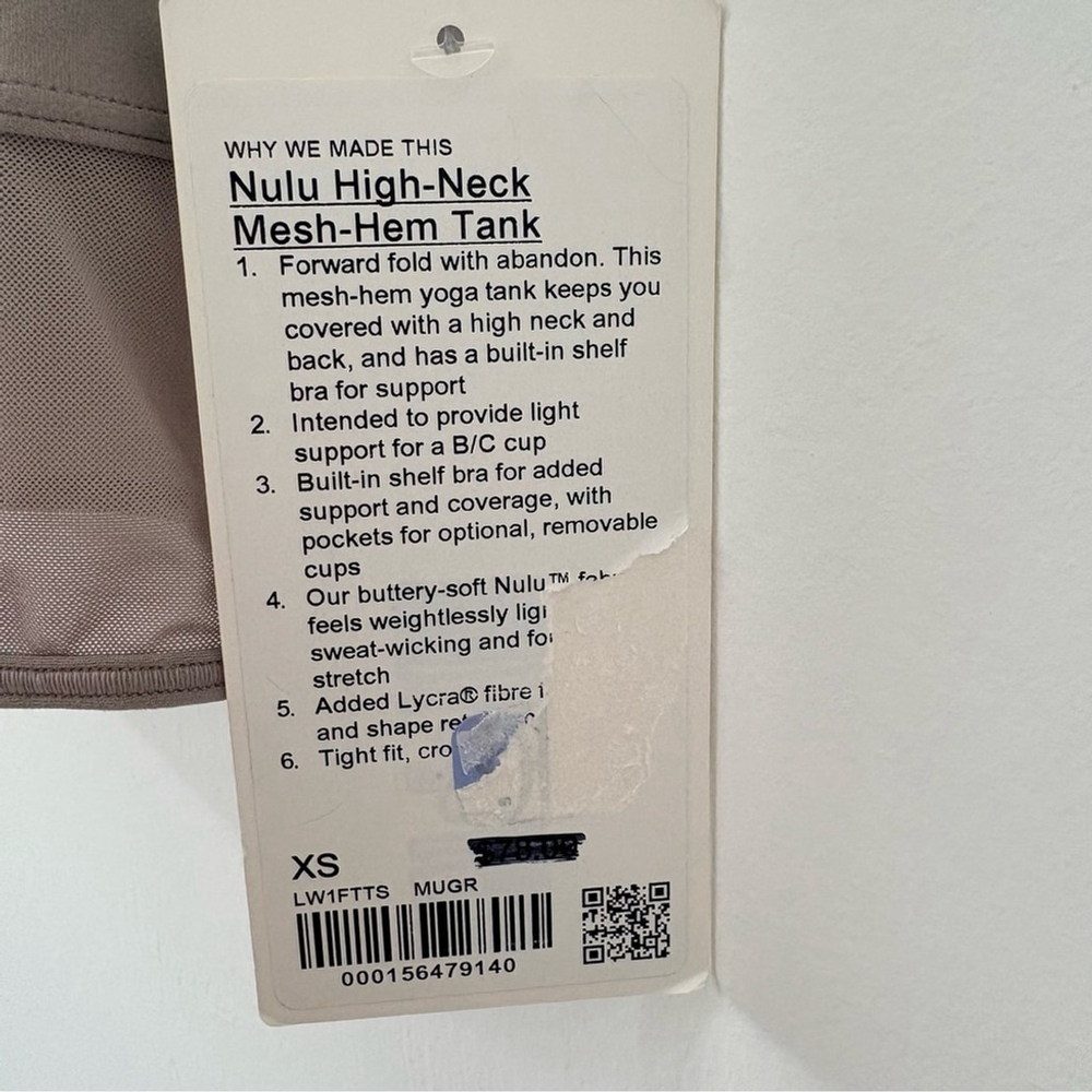 Lululemon | Nulu High-Neck Mesh-Hem Tank | Sz XS B/C Cup | Mauve Grey | NWT - Picture 5 of 5